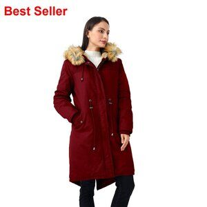 Winter Sherpa Lined Hooded Parka Jacket, Warm Coat, Drawstring Waist